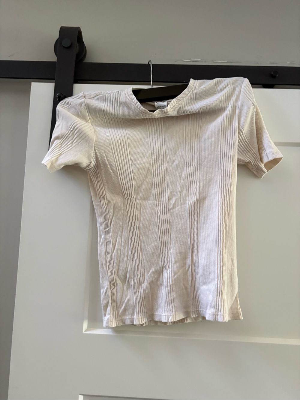 PINK Cream Ribbed Short Sleeve Top